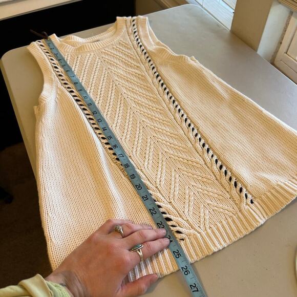 LOFT White Chunky Cotton Knit Woven Stitch Pullover Sweater Vest - M - Picture 10 of 11